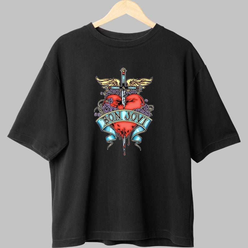 Tricou Rock Bon Jovi Heart Dagger fata negru