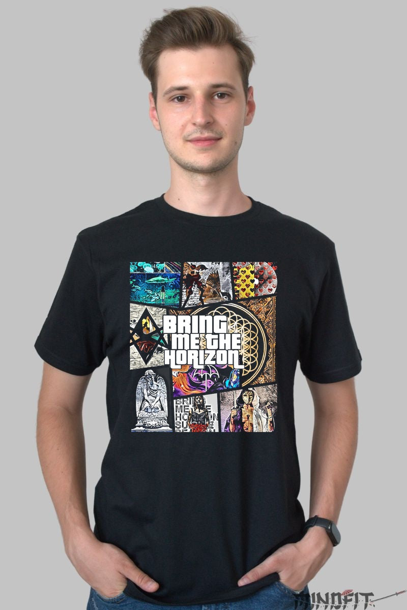 Tricou Rock Bring Me The Horizon Art Collage barbat negru