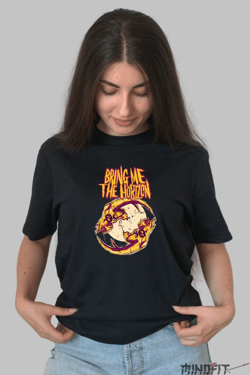 Tricou Rock Bring Me The Horizon Burning Skull dama negru