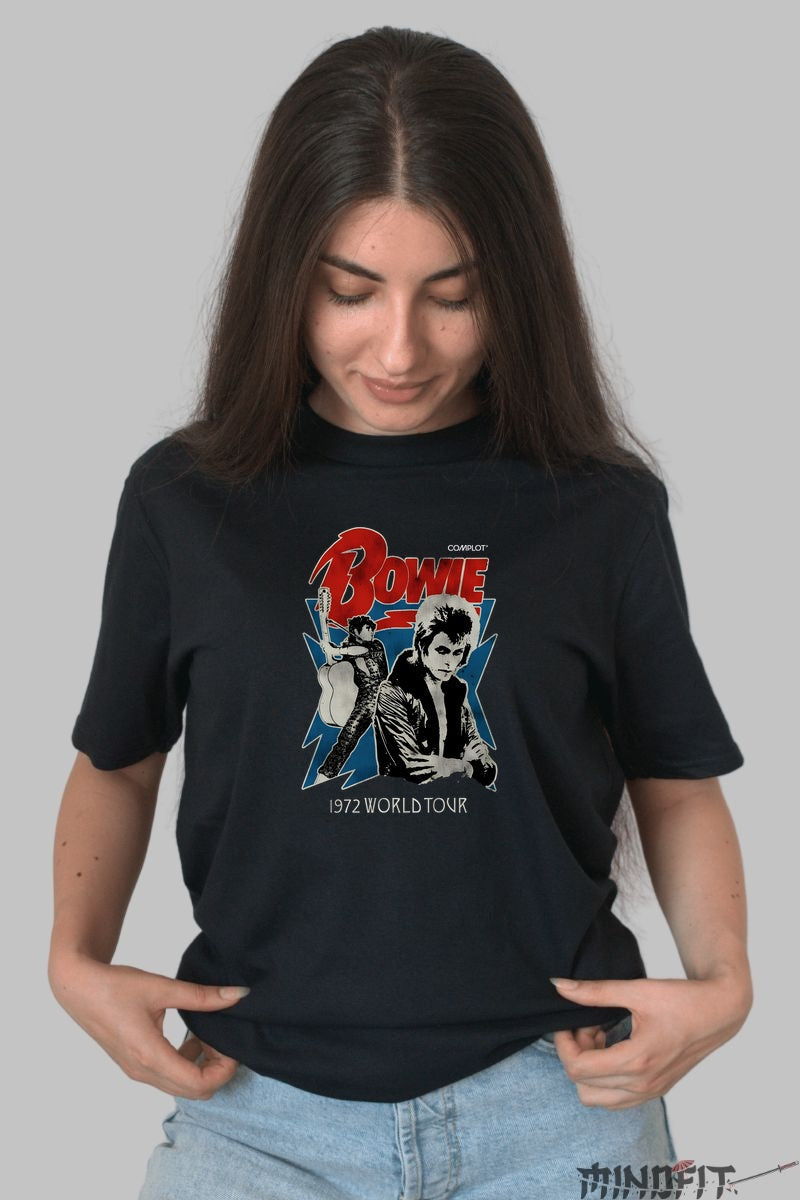 Tricou Rock David Bowie 1972 World Tour dama negru