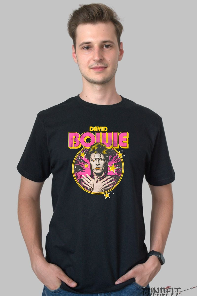 Tricou Rock David Bowie Neon Stars barbat negru