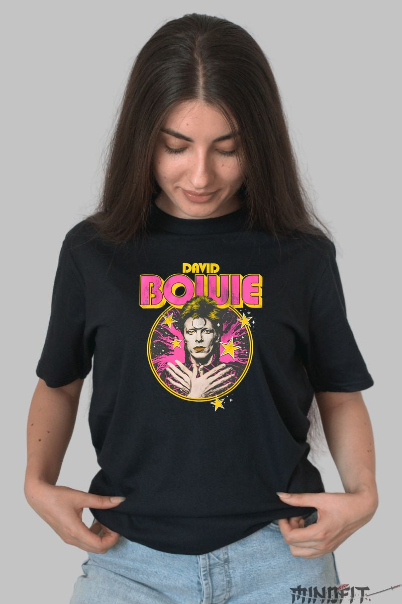 Tricou Rock David Bowie Neon Stars dama negru