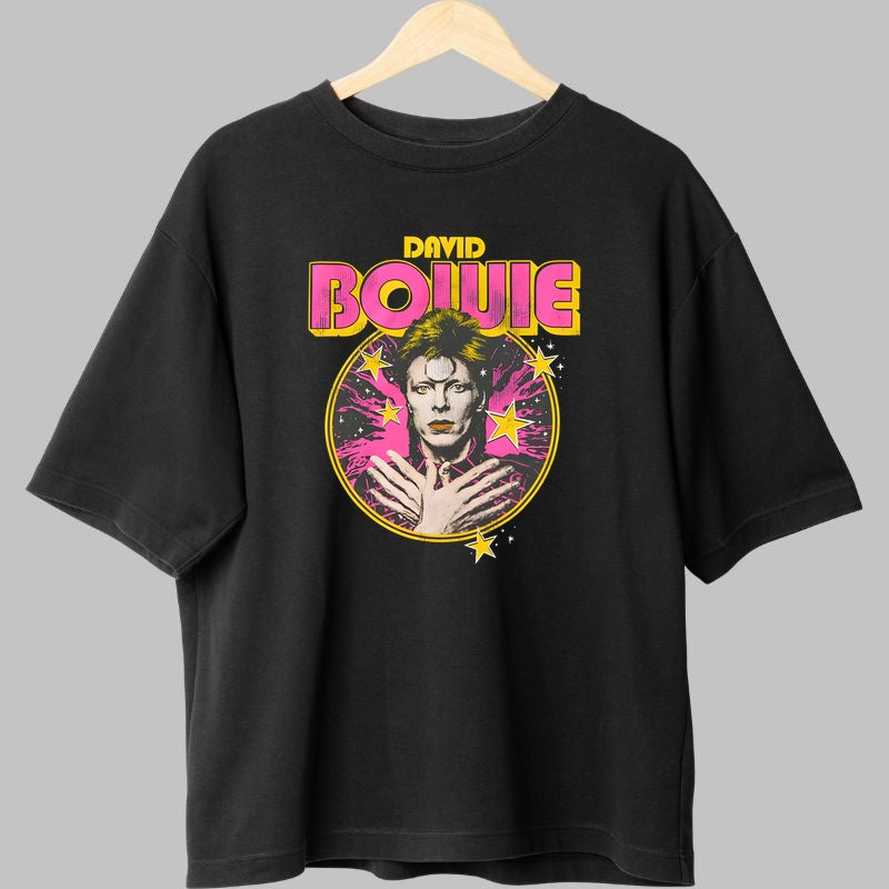 Tricou Rock David Bowie Neon Stars fata negru