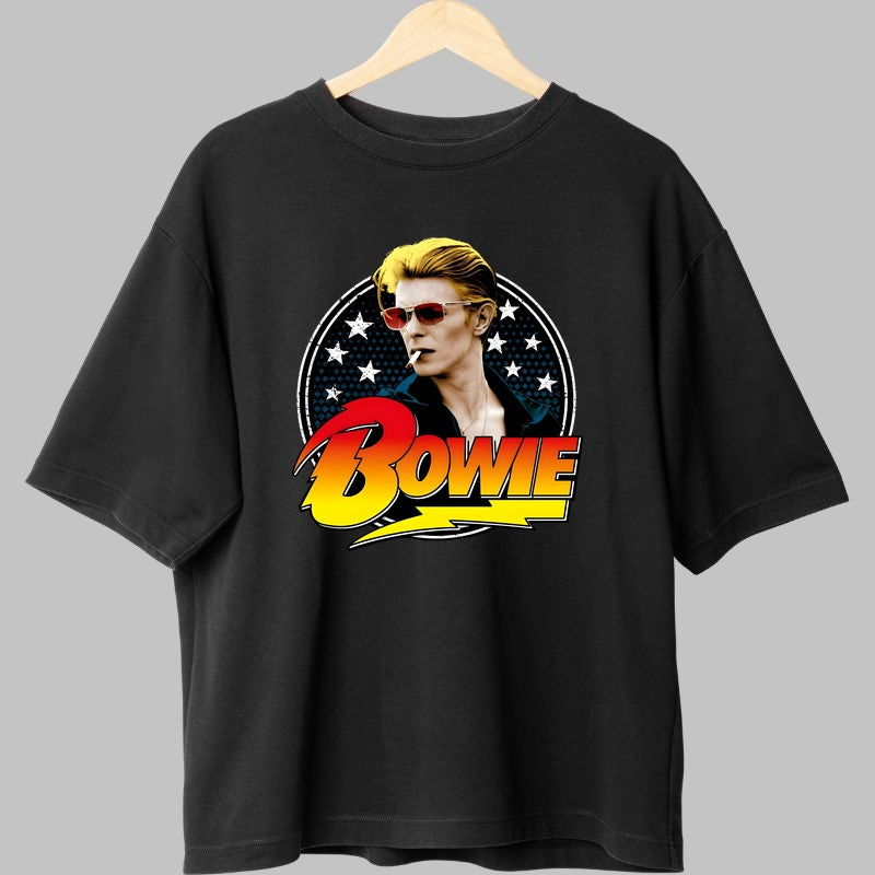Tricou Rock David Bowie Retro Stars fata negru