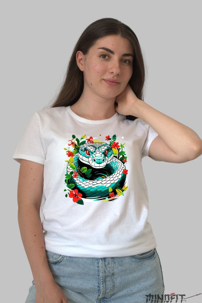 Tricou Sarpe Turcoaz dama alb fata