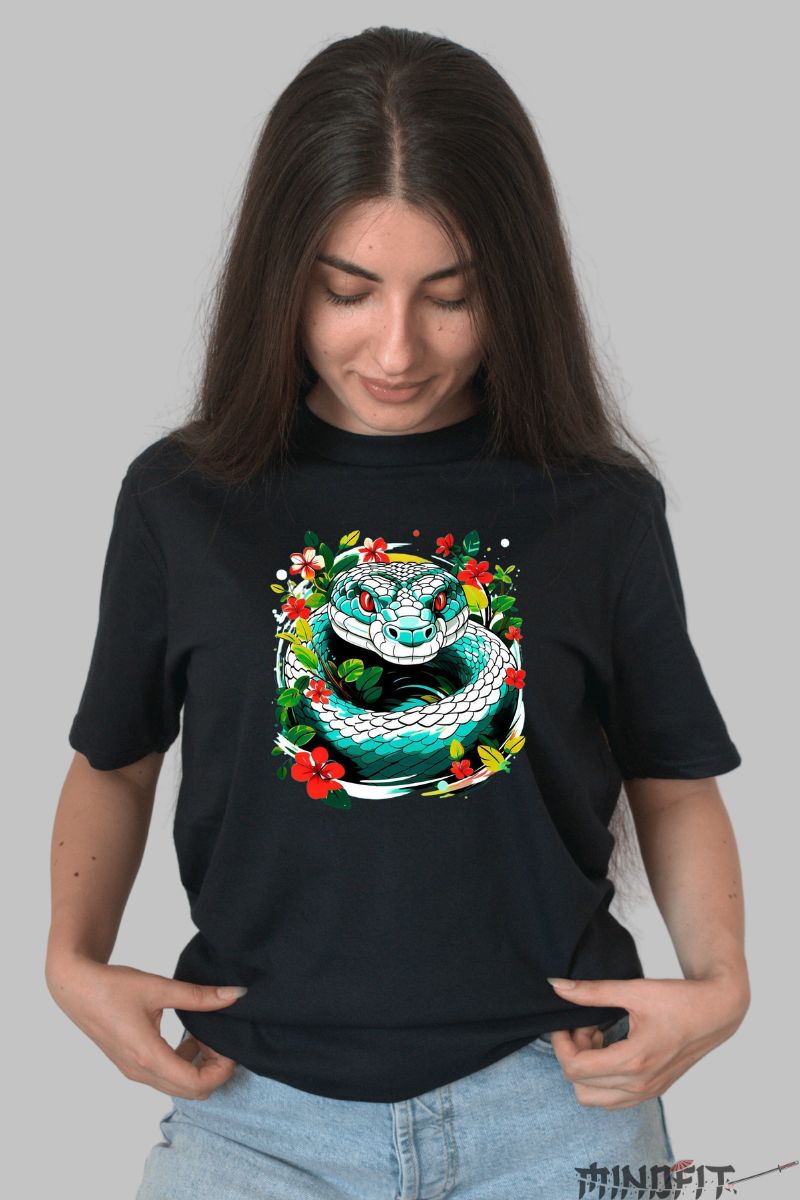 Tricou Sarpe Turcoaz dama negru fata