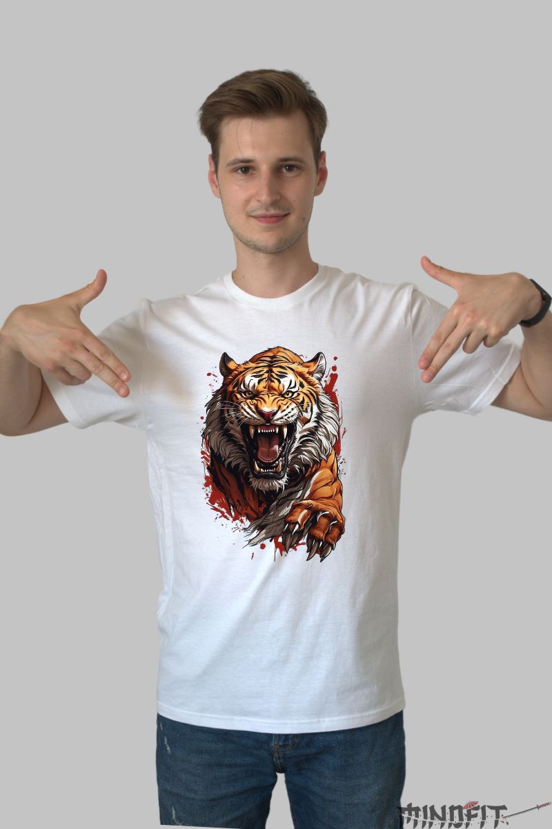 Tricou Tigru Feroce barbat alb fata