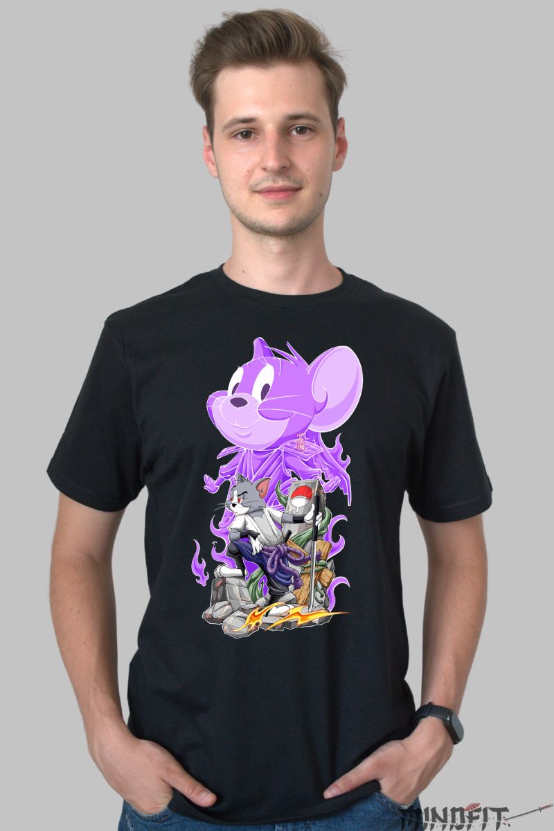 Tricou Tom & Jerry Naruto Uchiha barbat negru fata