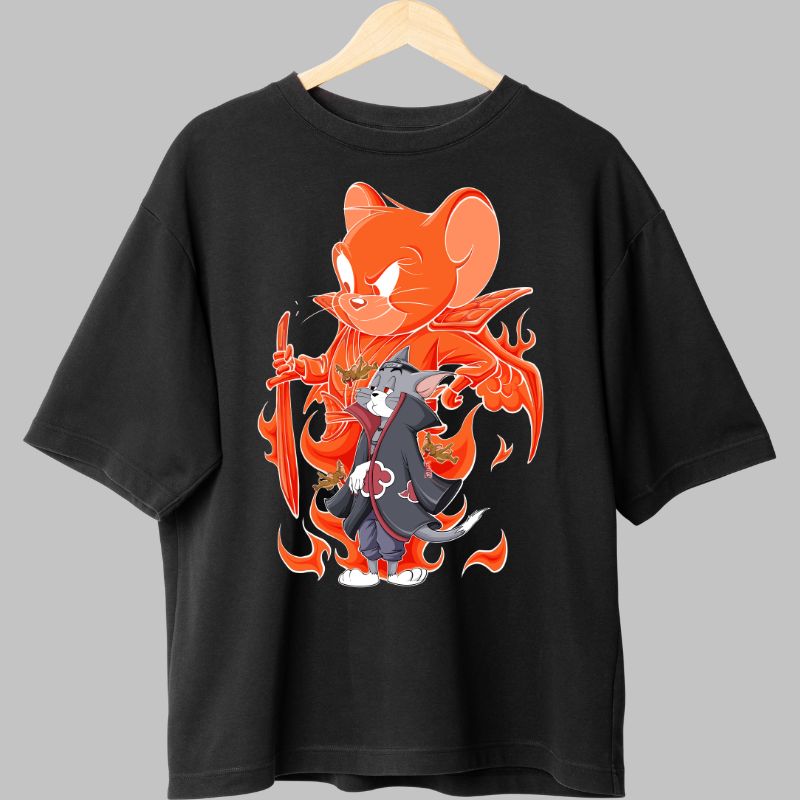 Tricou Tom si Jerry Naruto Akatsuki negru fata