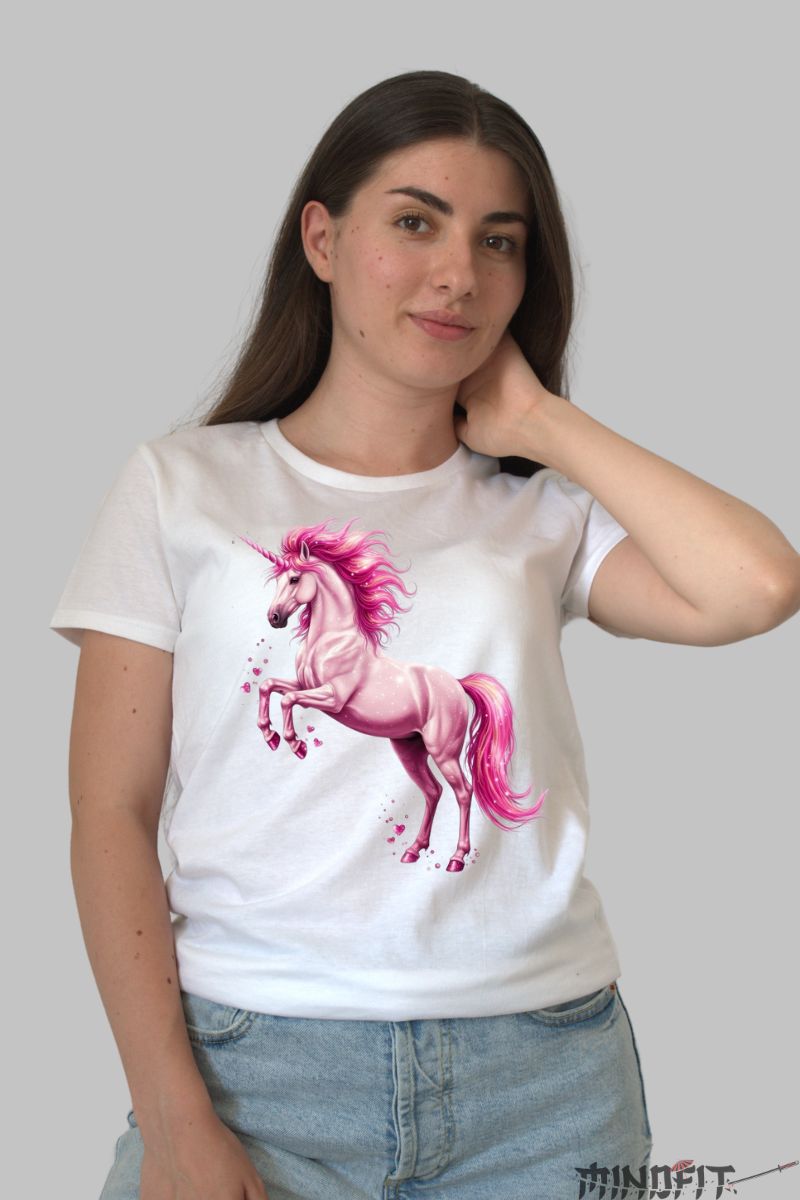 Tricou Unicorn Roz dama alb fata