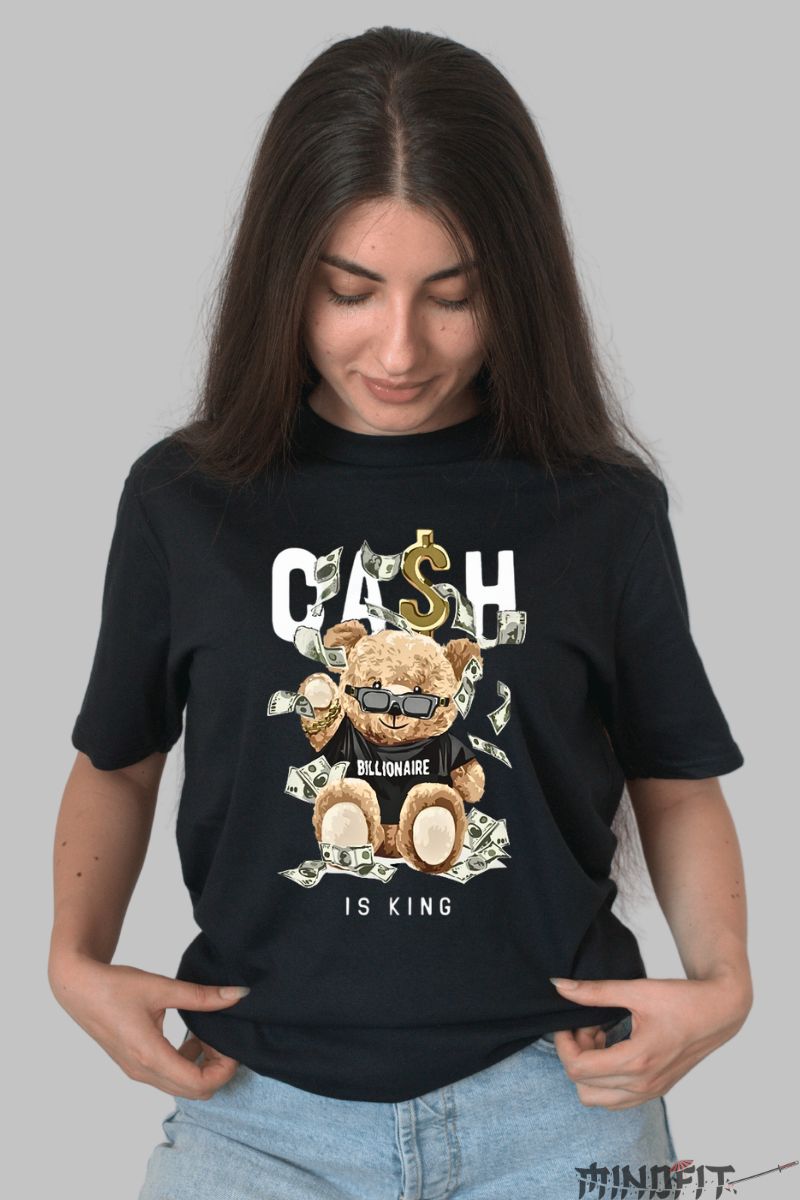 Tricou Ursulet de Plus cu Cash dama negru fata 1