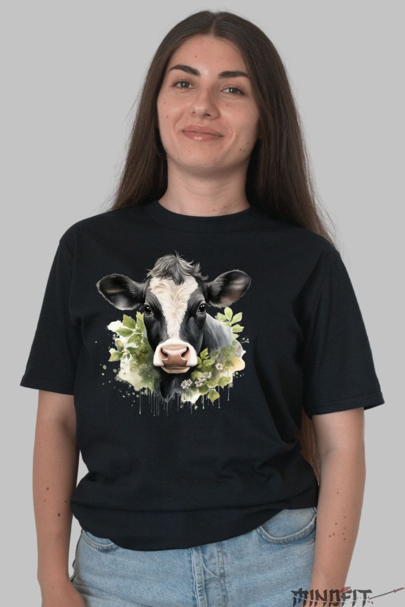 Tricou Vaca Neagra dama negru fata