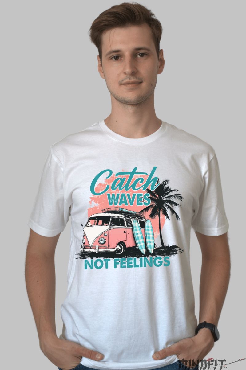 Tricou Vara Catch Waves Not Feelings barbat alb fata