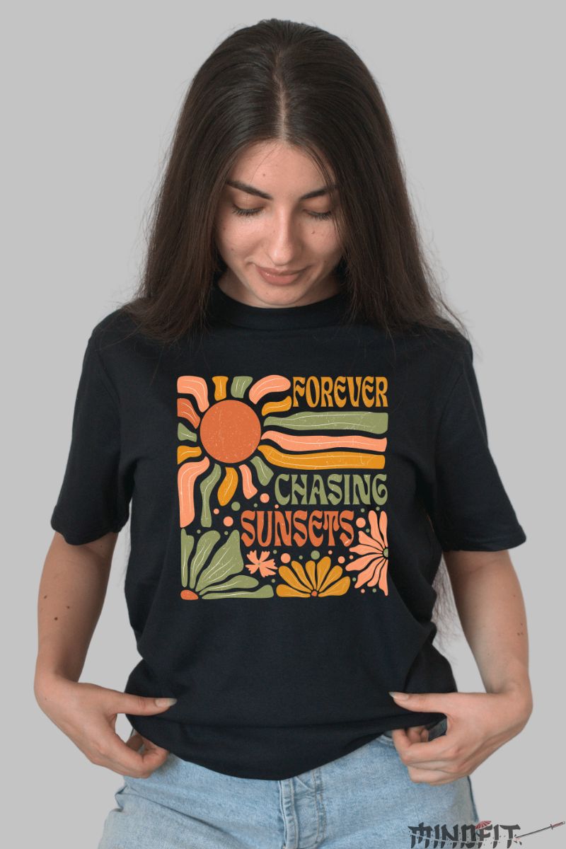 Tricou Vara Forever Chasing Sunsets dama negru fata