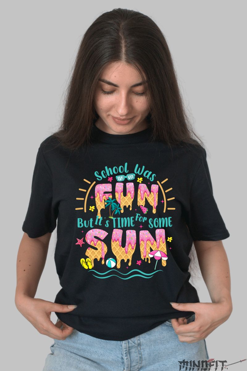 Tricou Vara School Was Fun dama negru fata