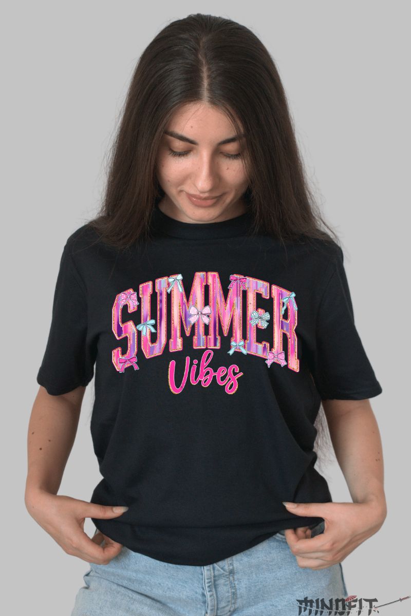 Tricou Vara Summer Vibes Pink dama negru fata