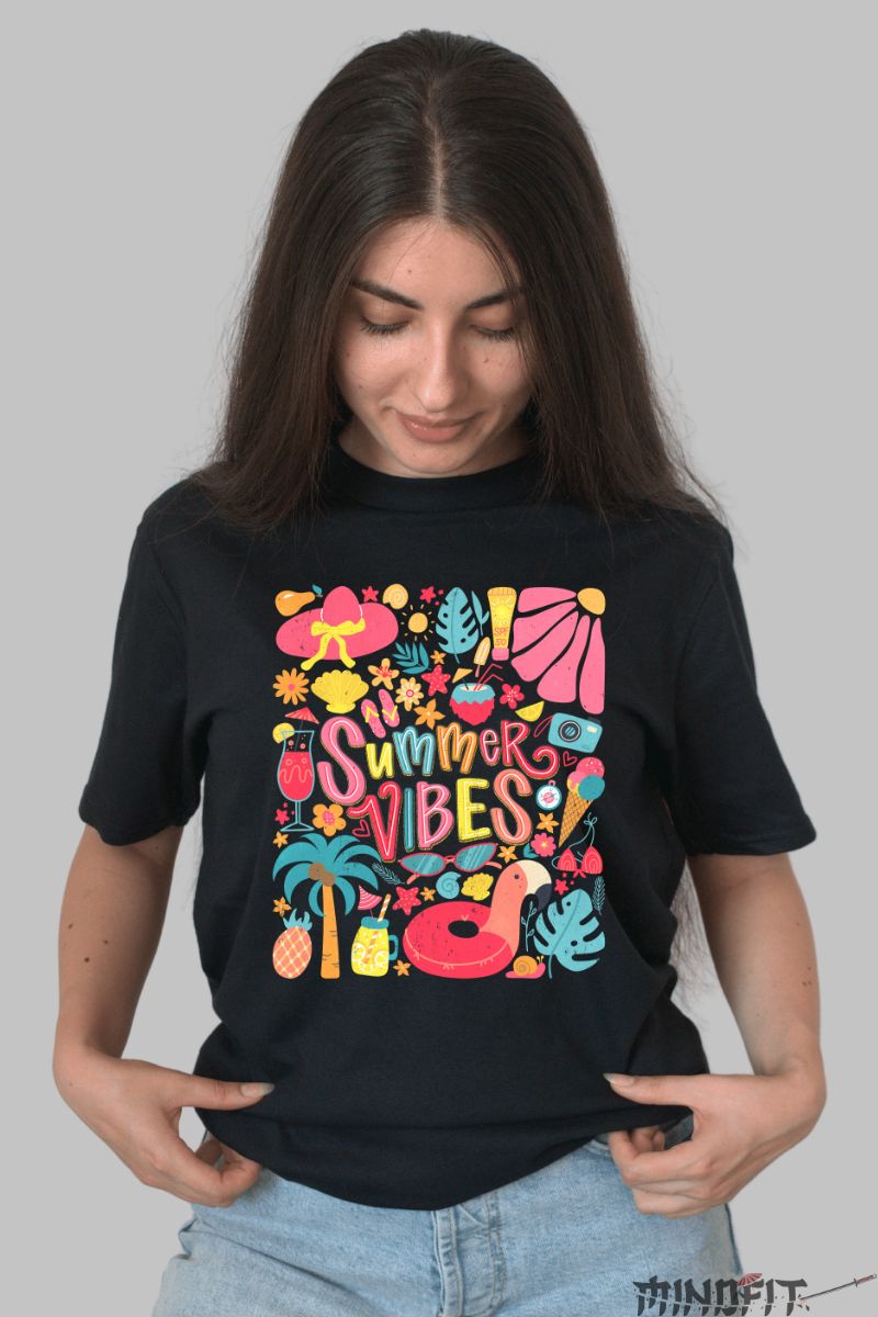 Tricou Vara cu Energie de Vacanta dama negru fata