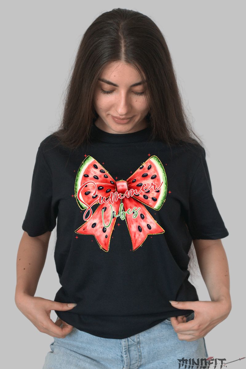 Tricou Vara cu Fundita Summer Vibes dama negru fata