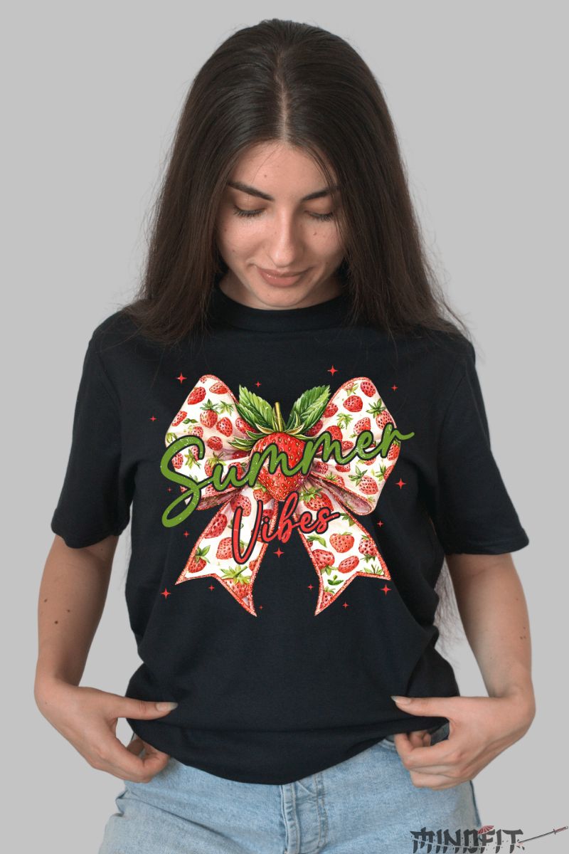 Tricou Vara cu Fundita si Capsuni dama negru fata