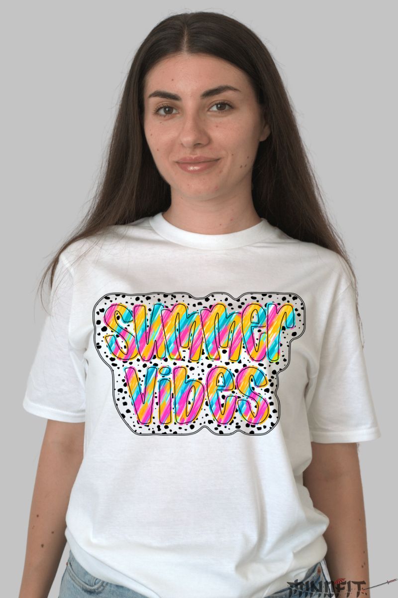 Tricou Vara cu Imprimeu Colorat dama alb fata
