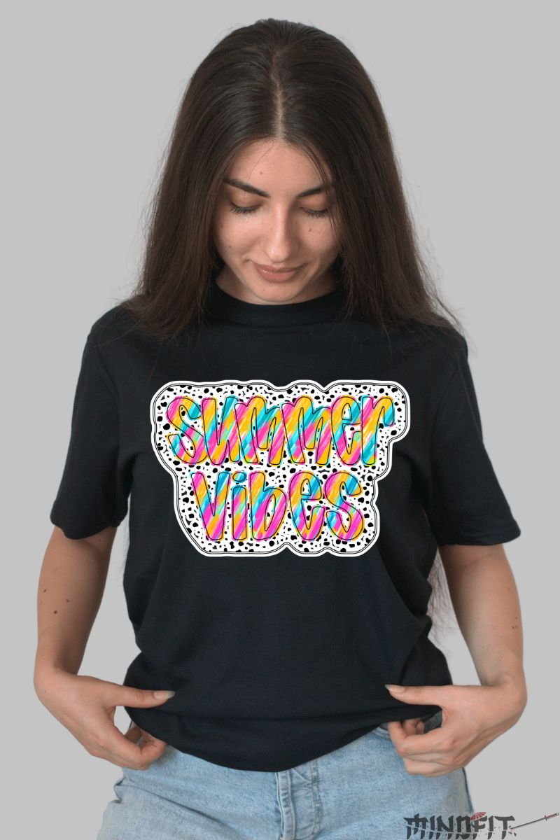 Tricou Vara cu Imprimeu Colorat dama negru fata