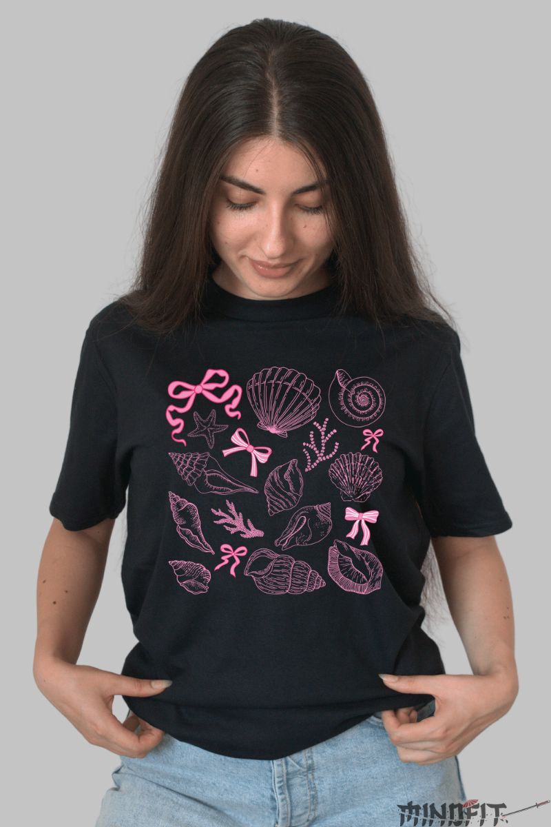 Tricou Vara cu Imprimeu Roz dama negru fata