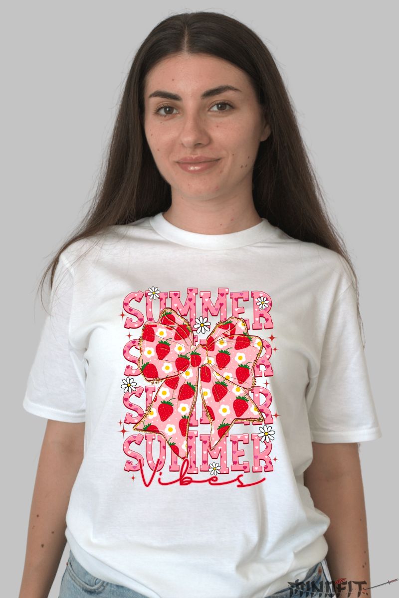 Tricou Vara cu Print Fructat dama alb fata