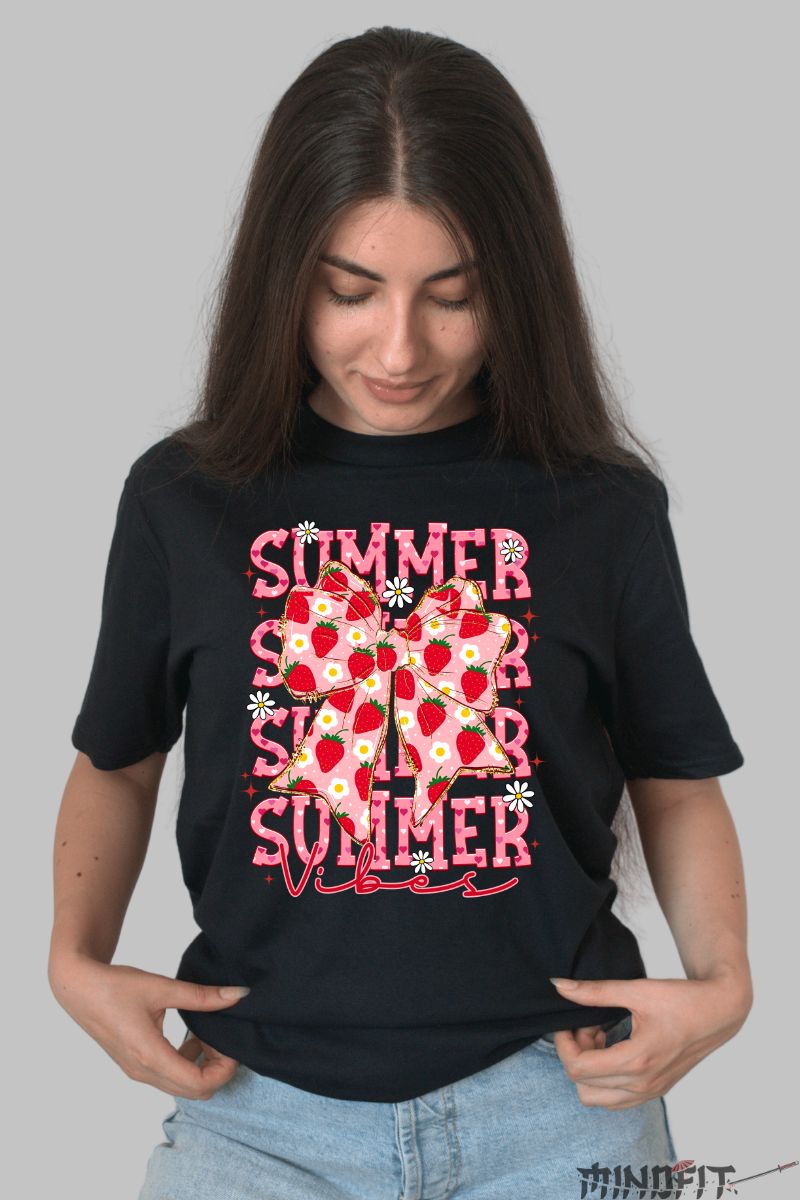 Tricou Vara cu Print Fructat dama negru fata