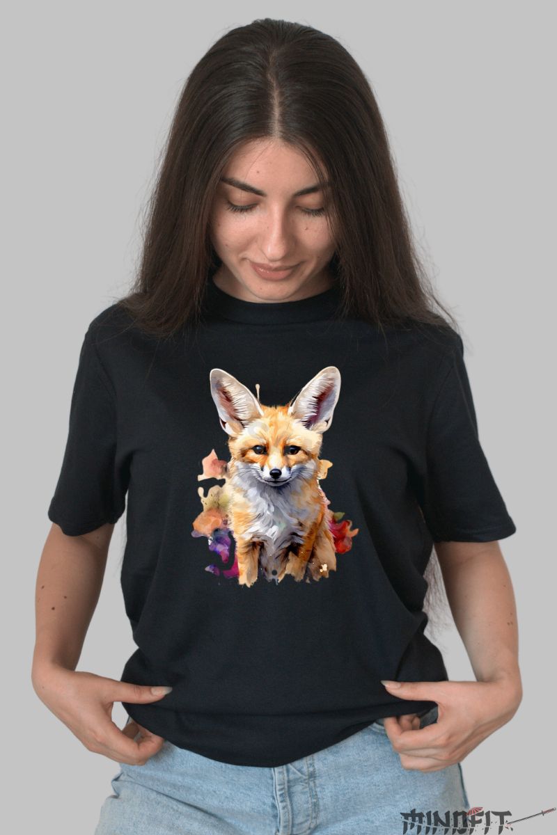 Tricou Vulpita Abstarcta dama negru fata
