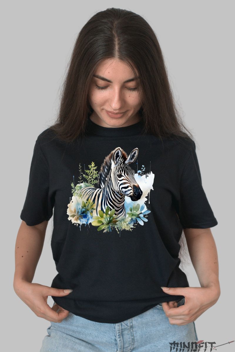 Tricou Zebra in Natura dama negru fata