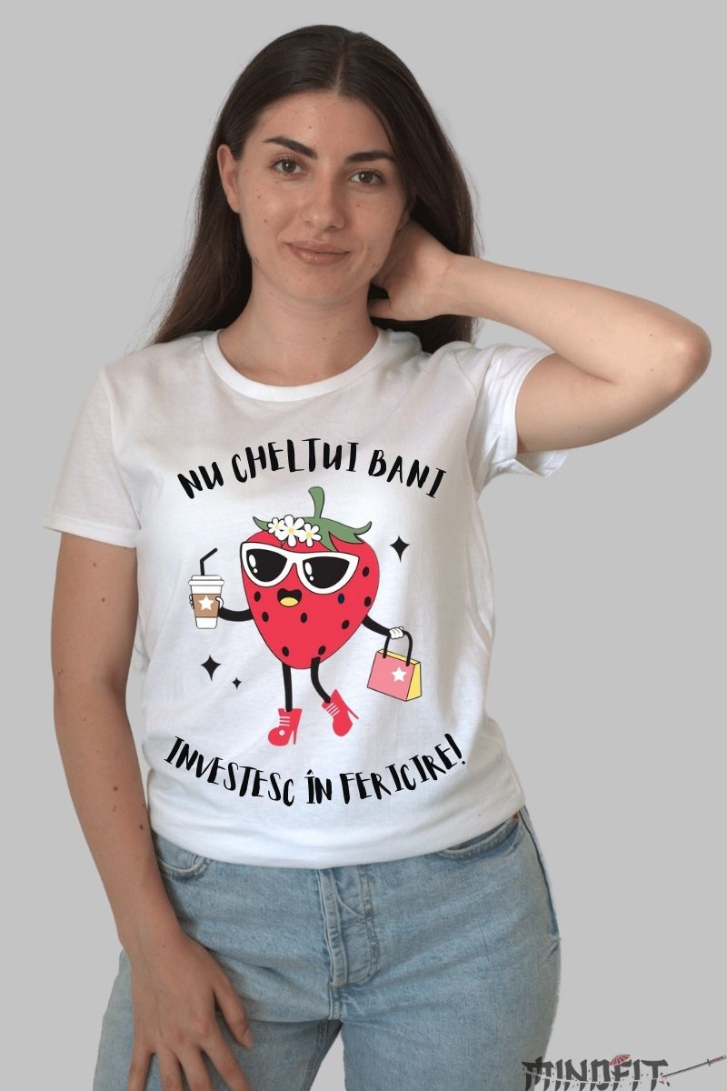 Tricou capsuna dama alb fata
