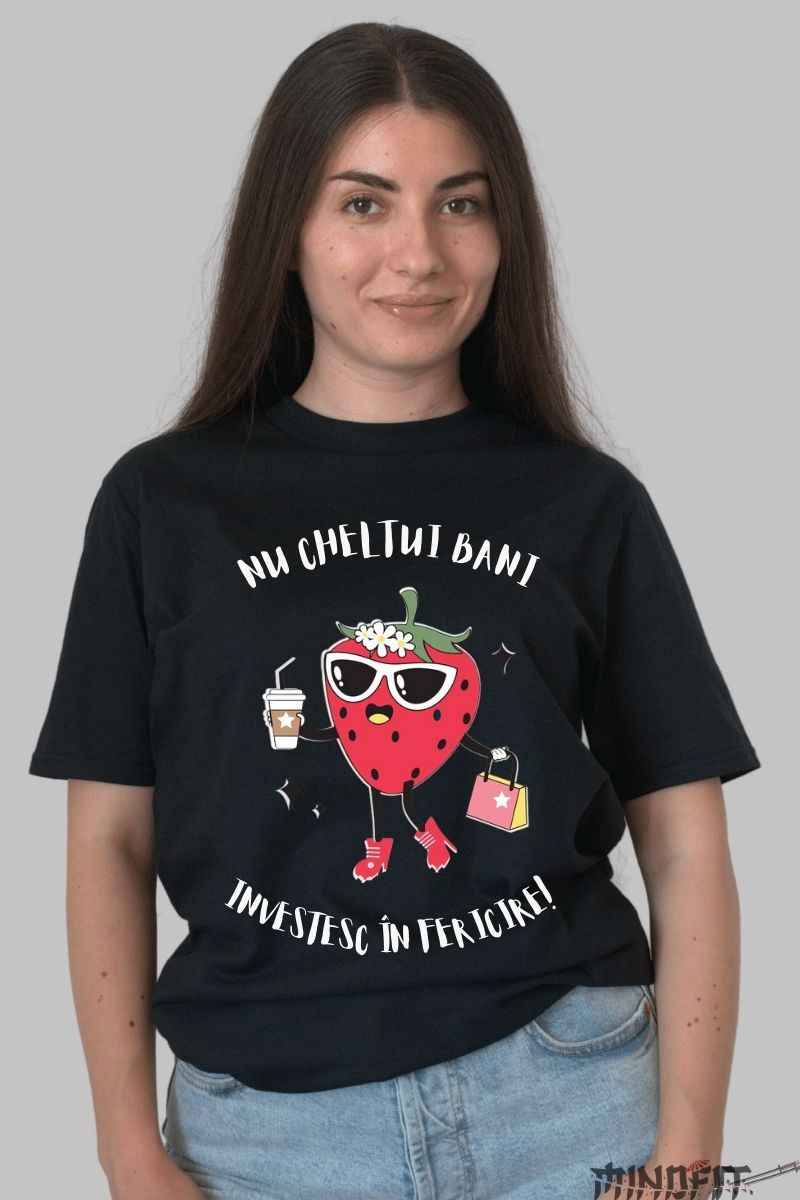 Tricou capsuna dama negru fata