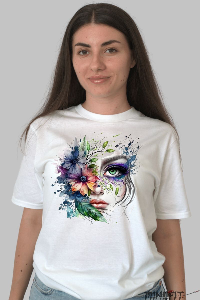 Tricou cu Aplicatii Fantasy dama alb fata
