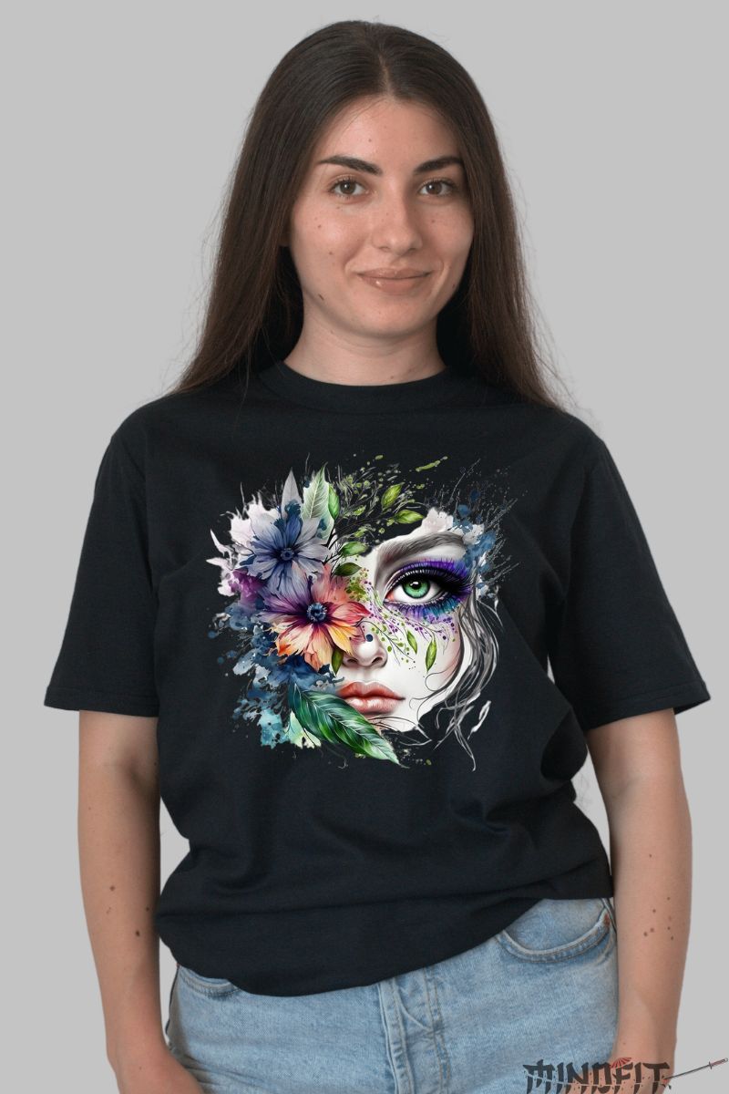 Tricou cu Aplicatii Fantasy dama negru fata
