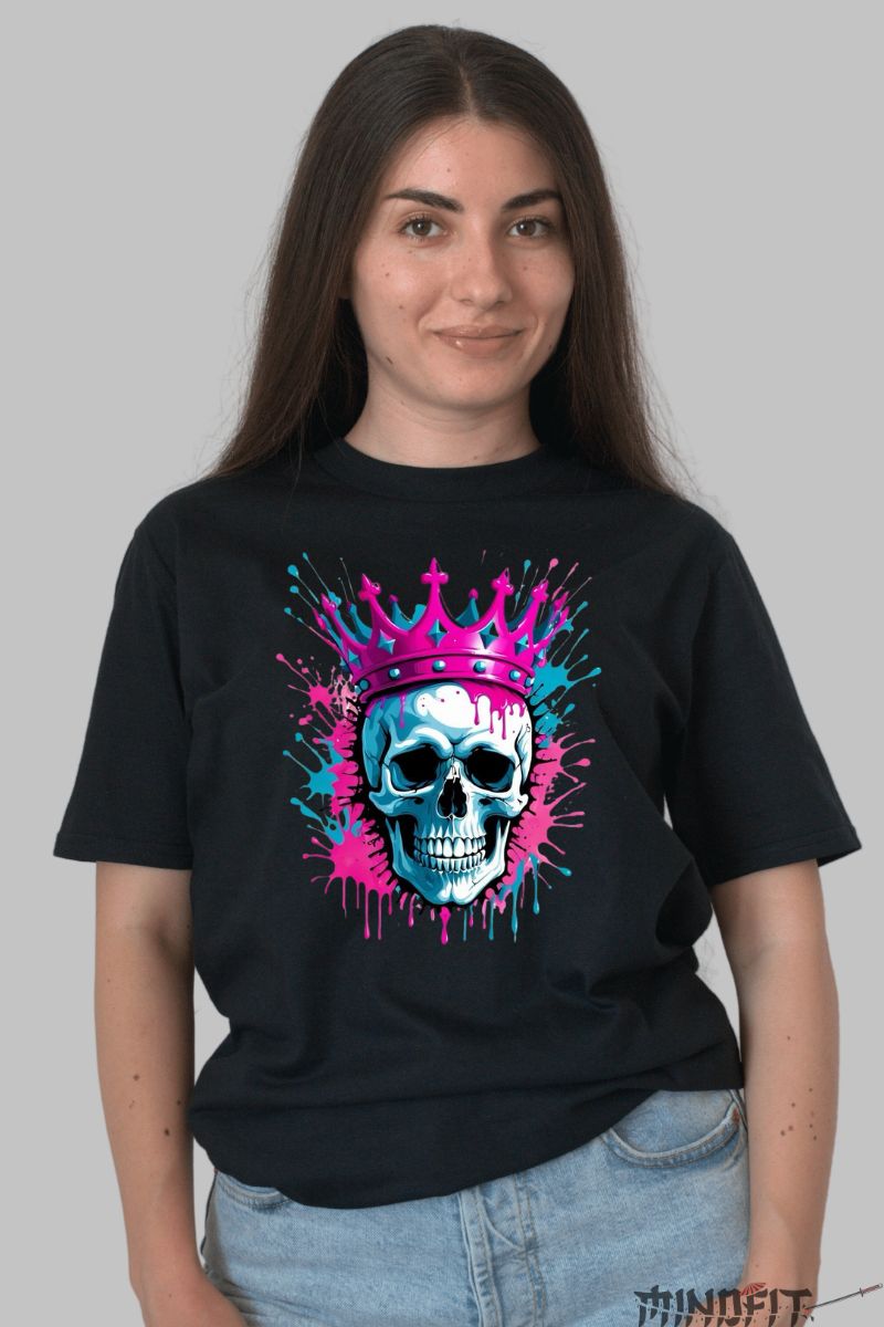 Tricou cu Aplicatii Skull Queen dama negru fata