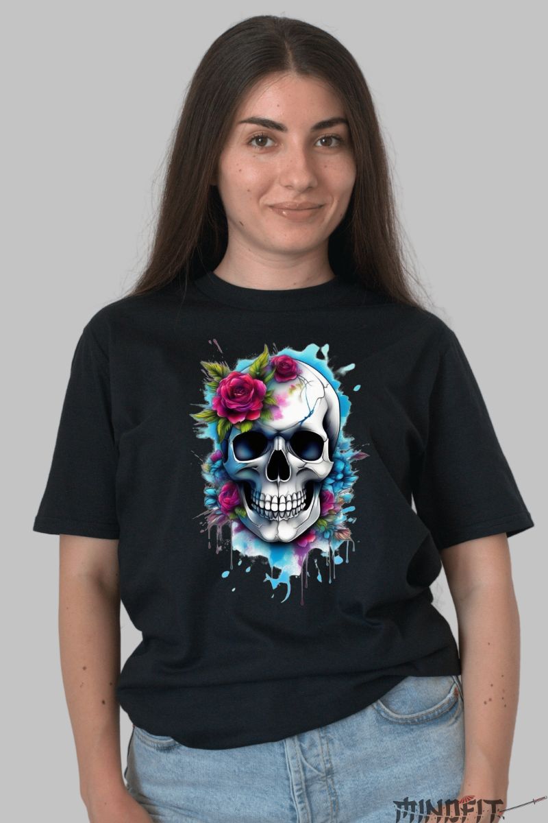 Tricou cu Aplicatii "Fleur Mortelle" dama negru fata