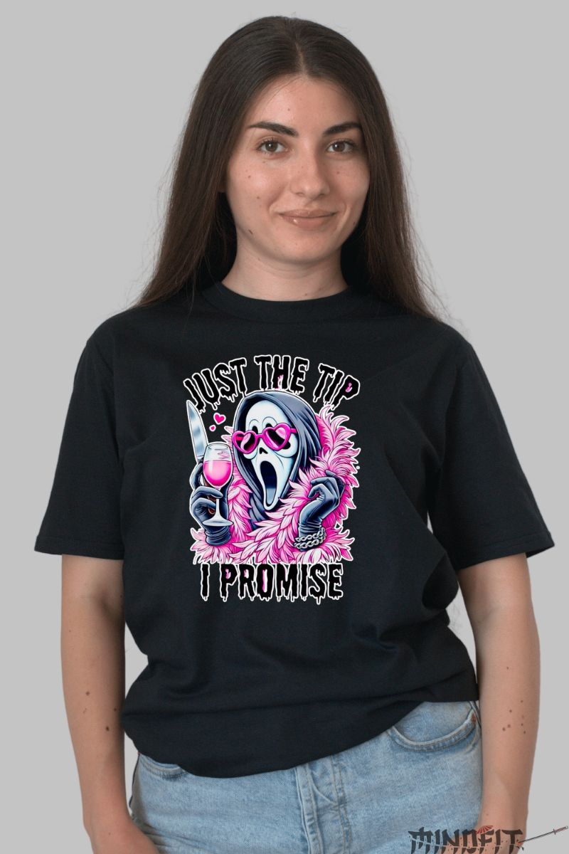 Tricou cu Aplicatii "I Promise" dama negru fata