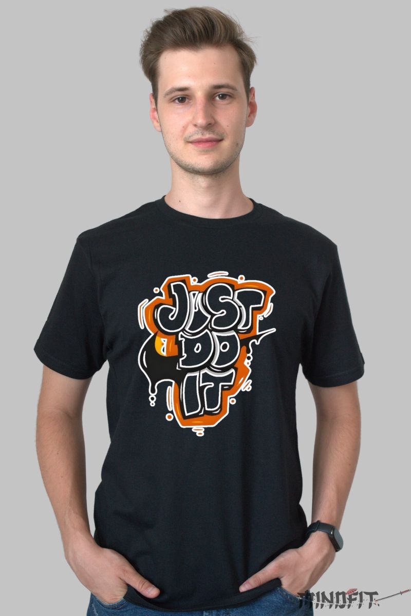 Tricou cu Aplicatii "Just do it" barbat negru fata