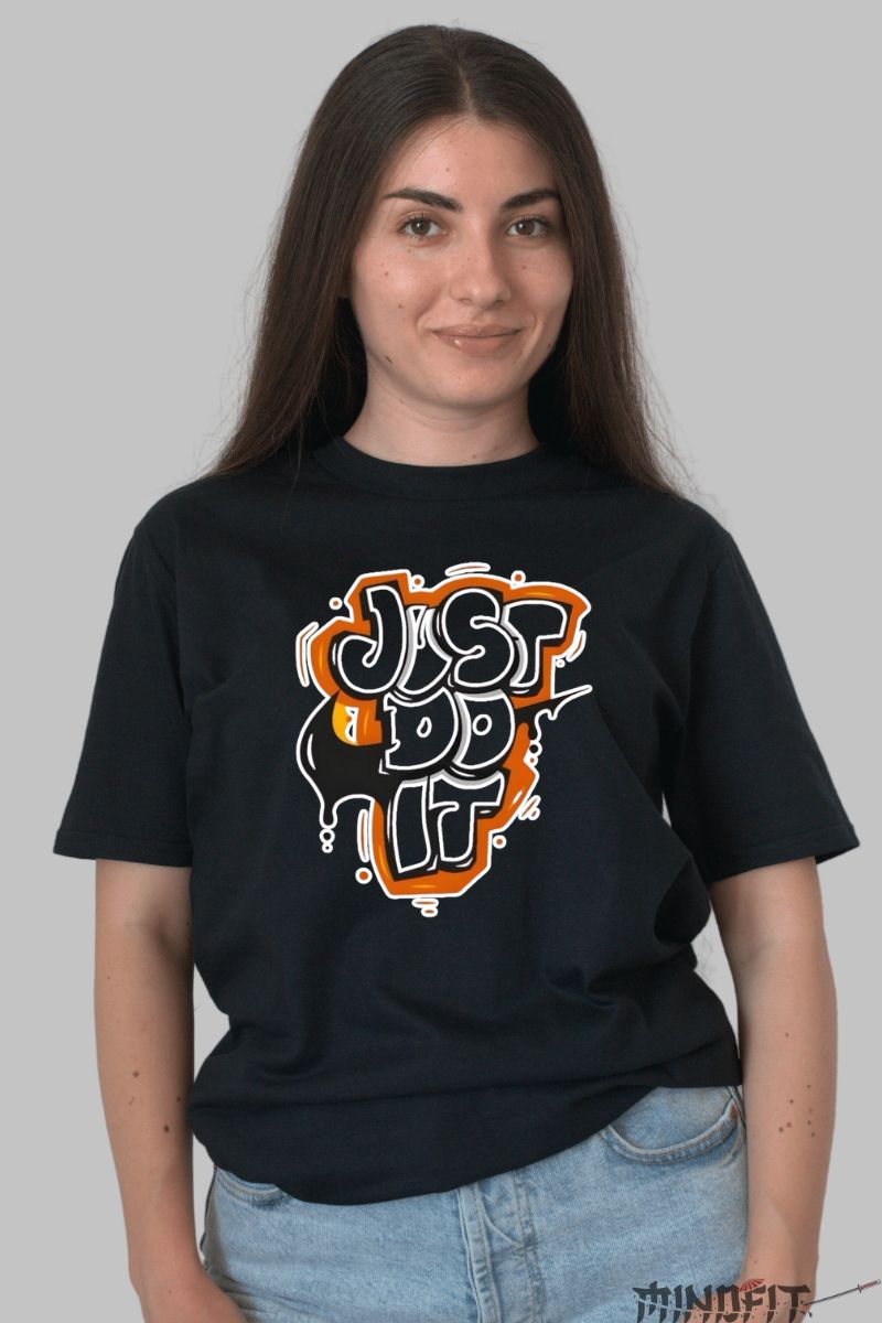 Tricou cu Aplicatii "Just do it" dama negru fata