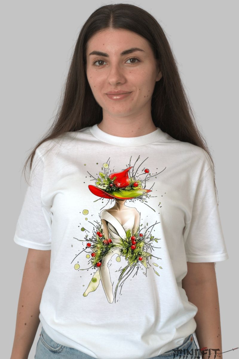 Tricou cu Aplicatii "Lady in Red" dama alb fata
