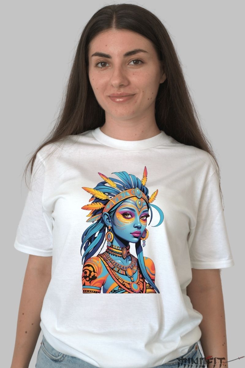 Tricou cu Aplicatii "Magia Culorilor" dama alb fata