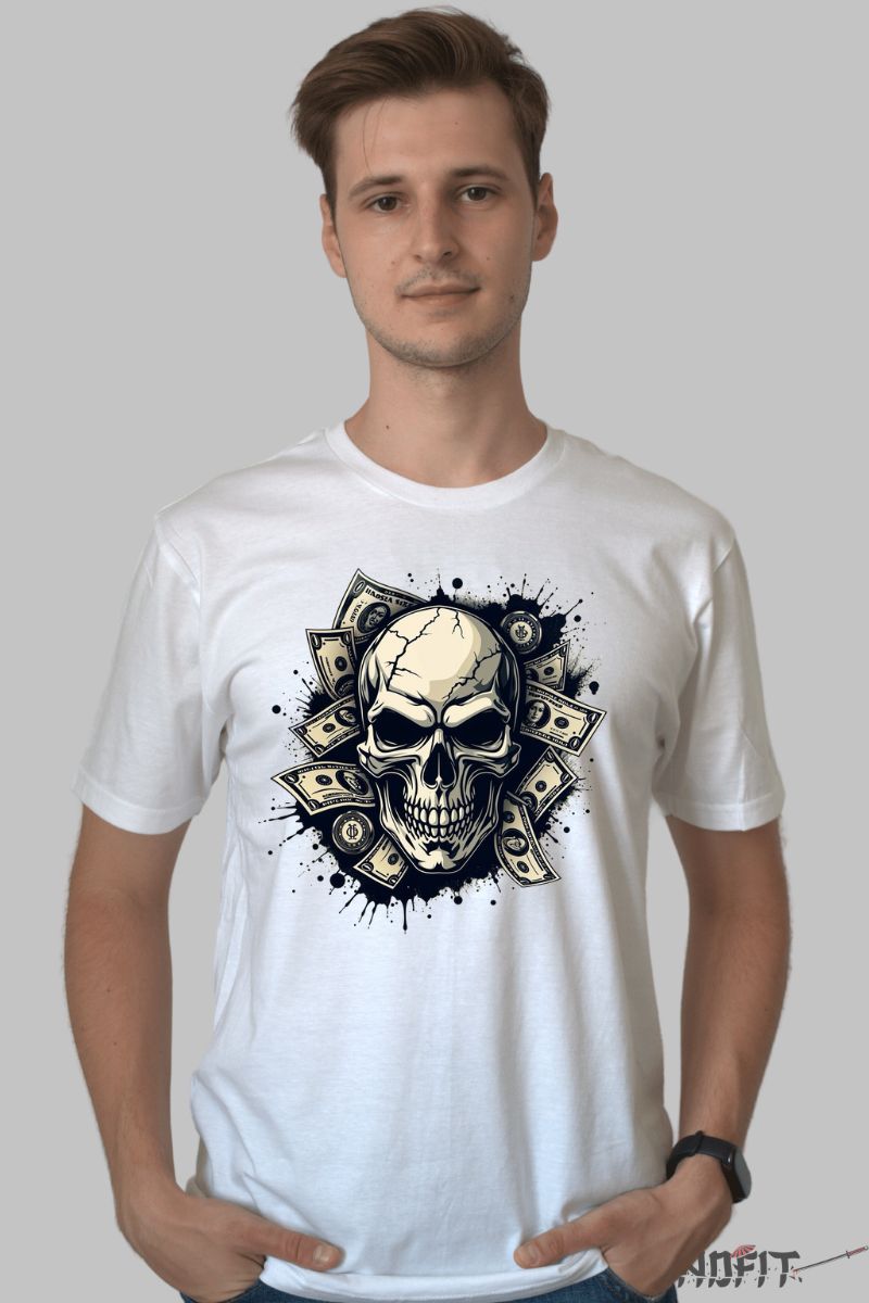 Tricou cu Aplicatii "Money Talks" barbat alb fata