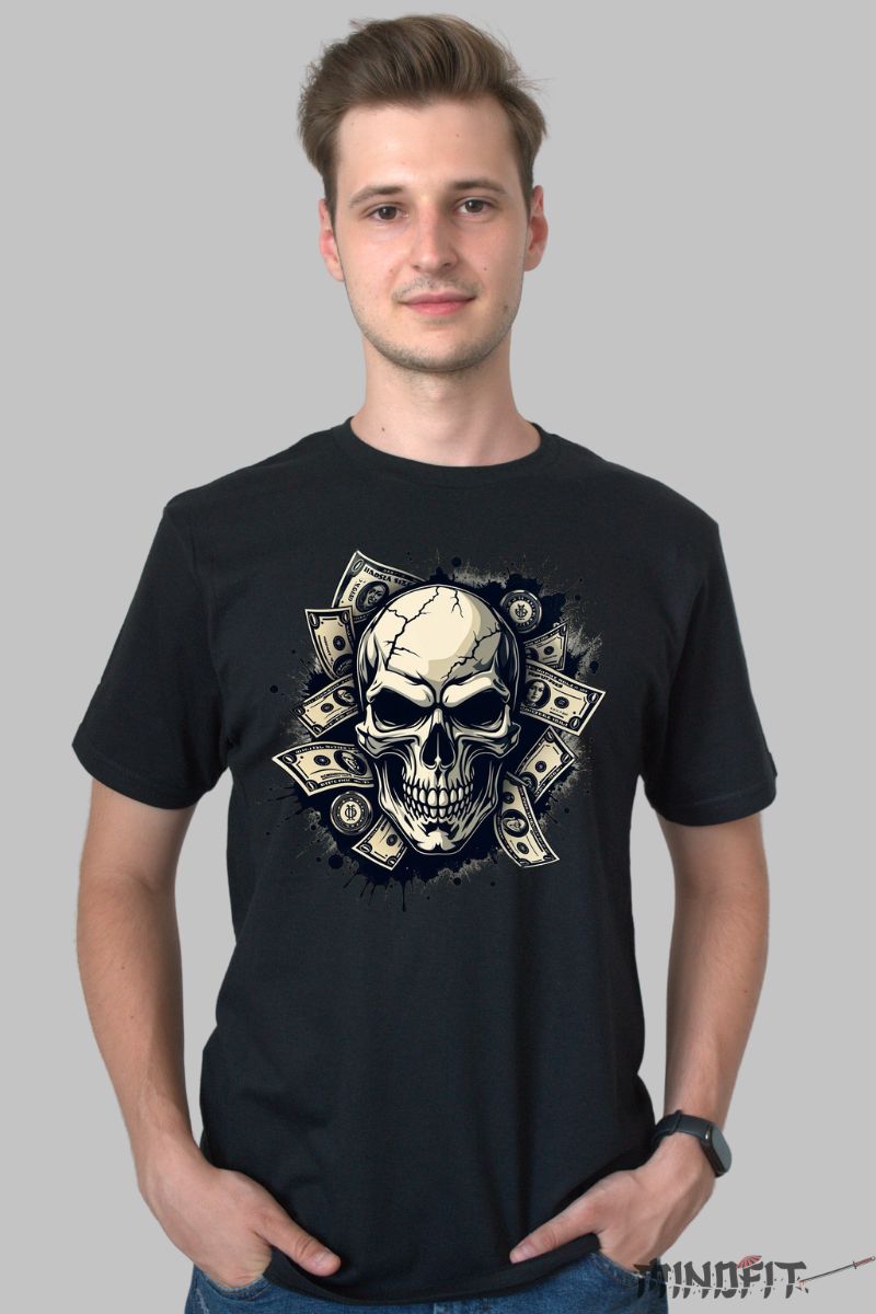 Tricou cu Aplicatii "Money Talks" barbat negru fata