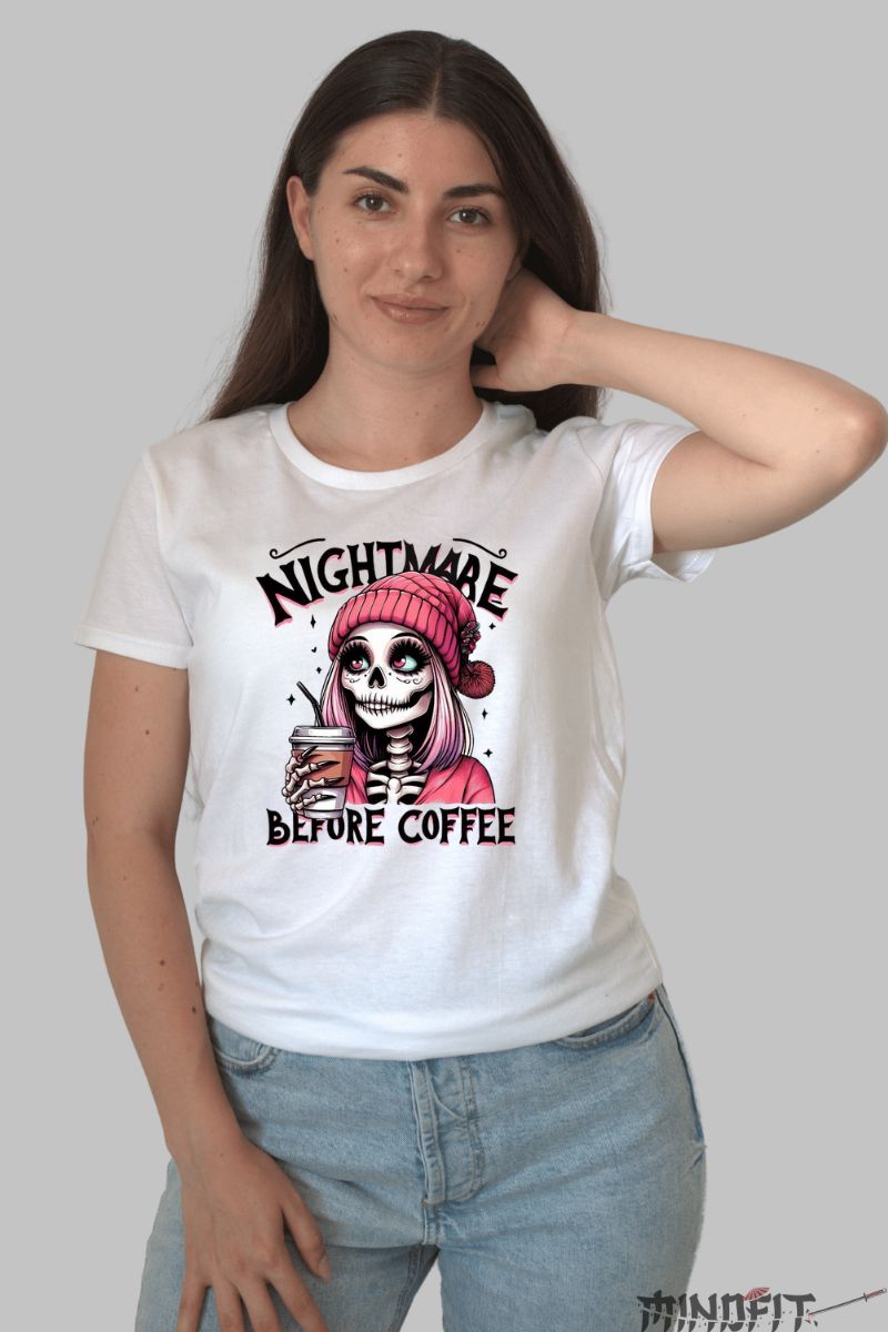 Tricou cu Aplicatii "Nightmare" dama alb fata