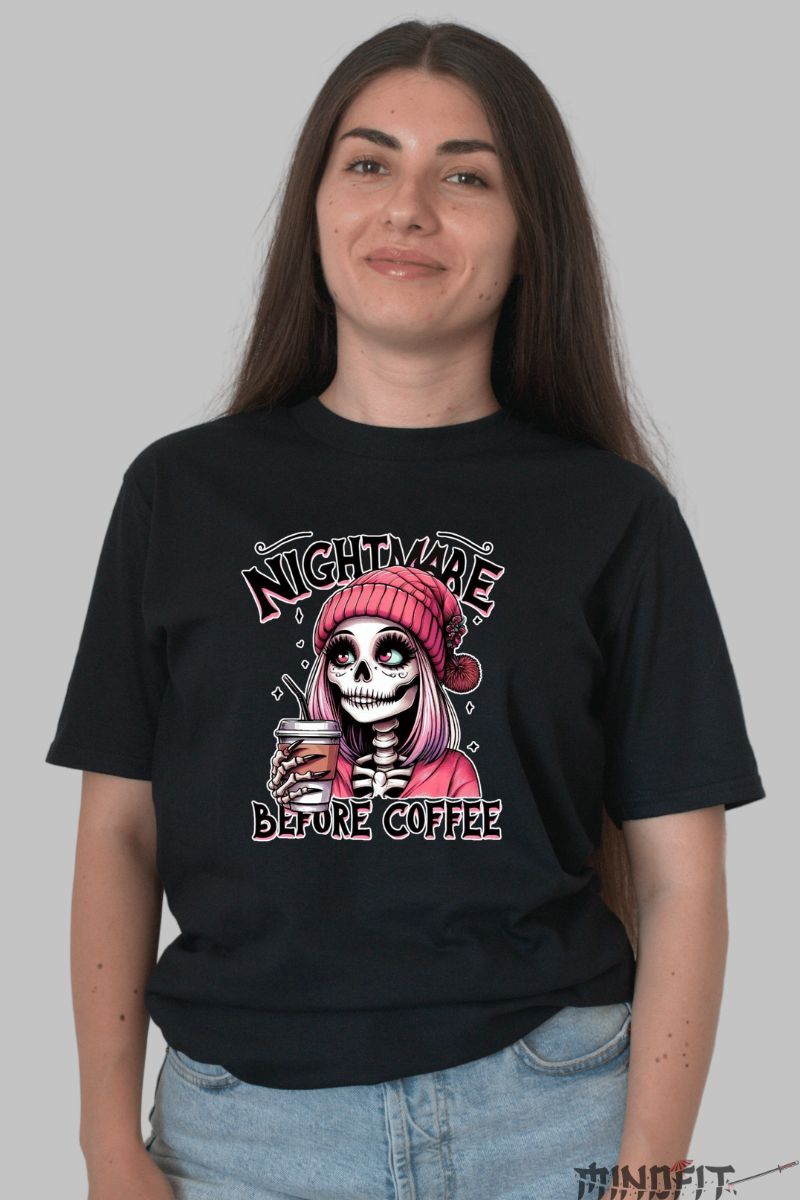 Tricou cu Aplicatii "Nightmare" dama negru fata