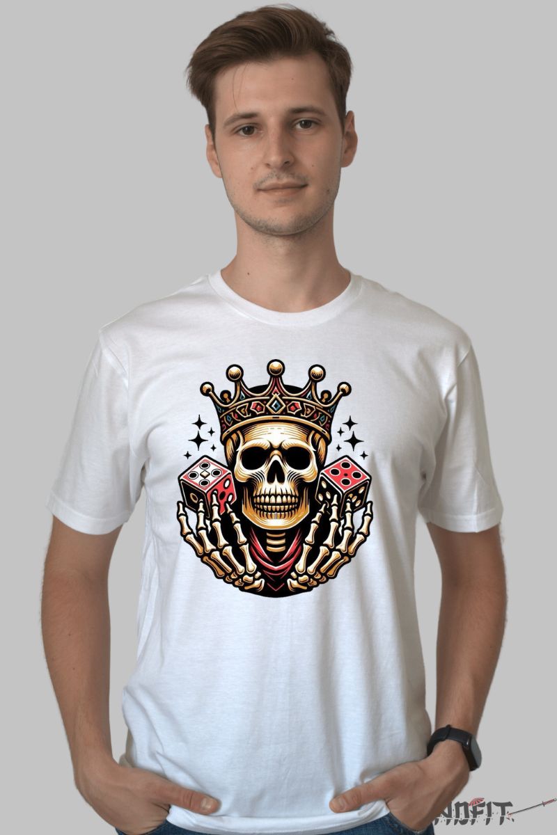 Tricou cu Aplicatii "Street King" barbat alb fata