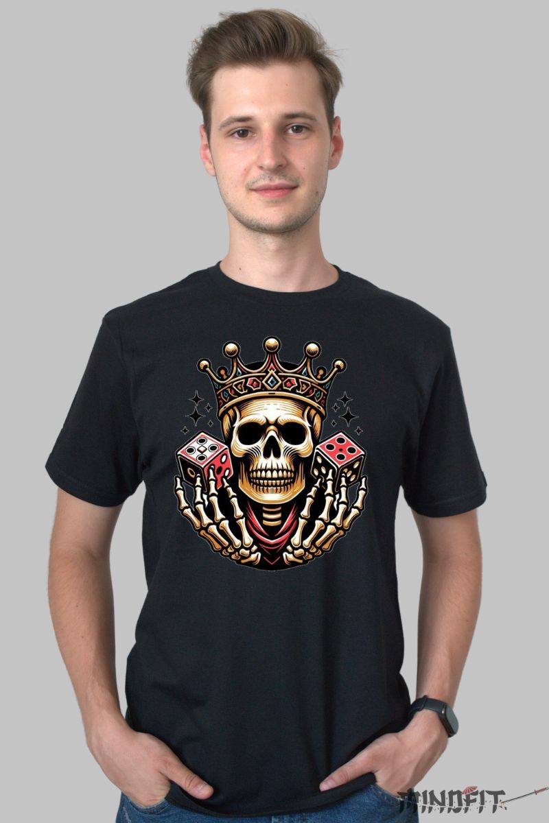 Tricou cu Aplicatii "Street King" barbat negru fata