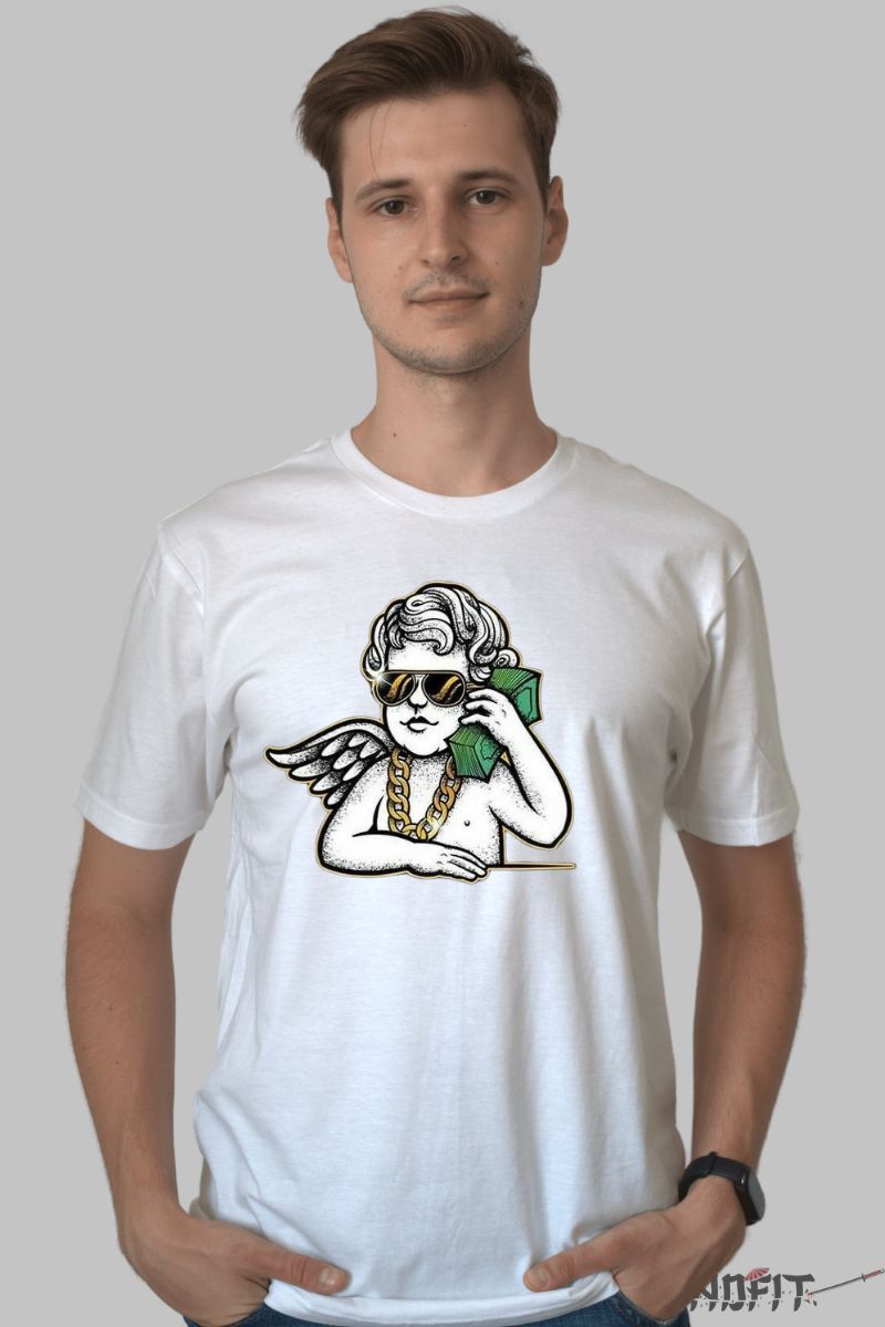 Tricou cu Aplicatii "The Boss" barbat alb fata