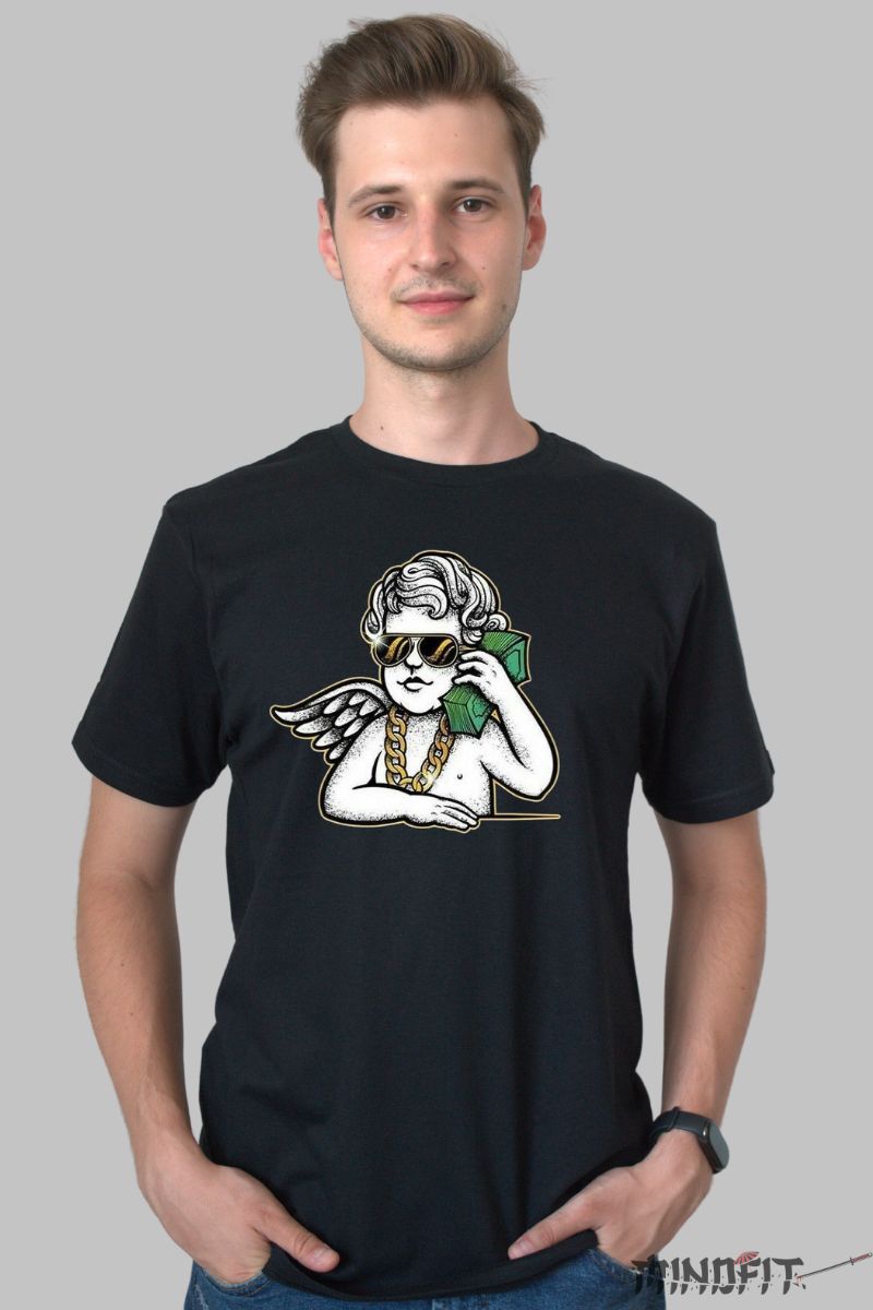 Tricou cu Aplicatii "The Boss" barbat negru fata