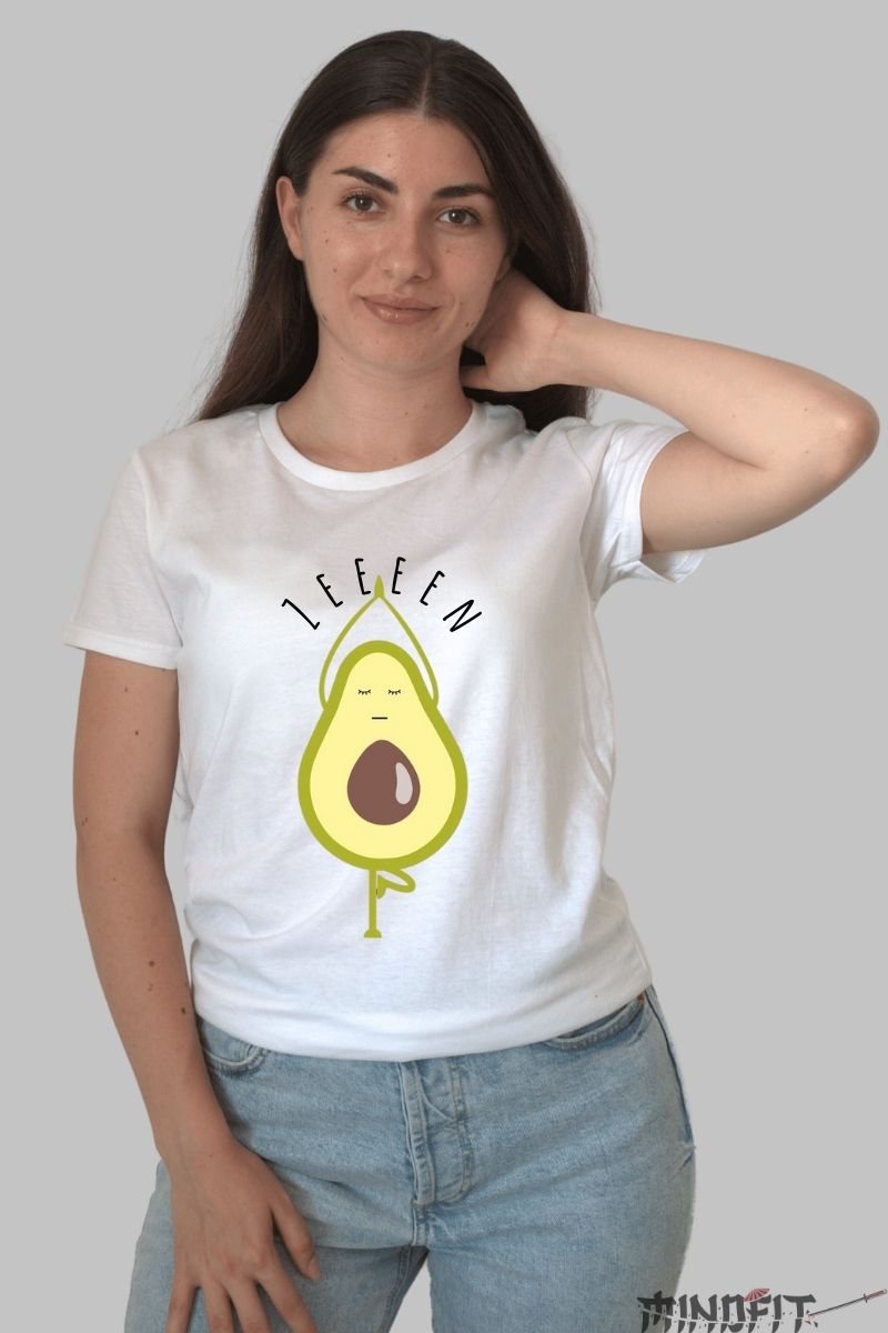 Tricou cu Avocado Zen dama alb fata